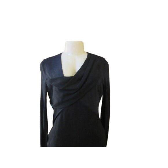 Helmut Lang Size 4 Black Angora Blend Draped Neckline Long Sleeve Dress - Picture 5 of 9